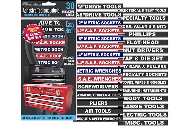 Adhesive TOOLBOX LABELS - Blue Edition  Fits all Craftsman Tool Chest & Drawers