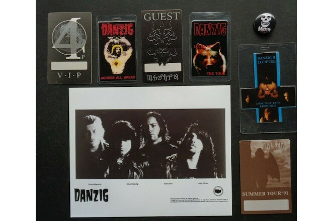 DANZIG,Original B/W Promo photo, 6 RARE Backstage passes,MISFITS metal pin