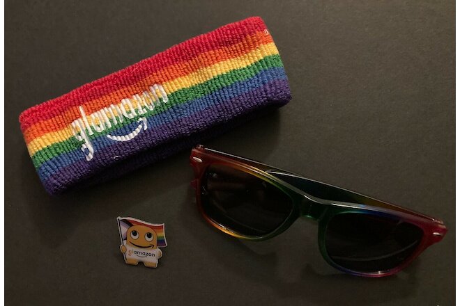Lot of 3 Amazon Employee Glamazon Sunglasses UV Headband Peccy Rainbow Flag Pin