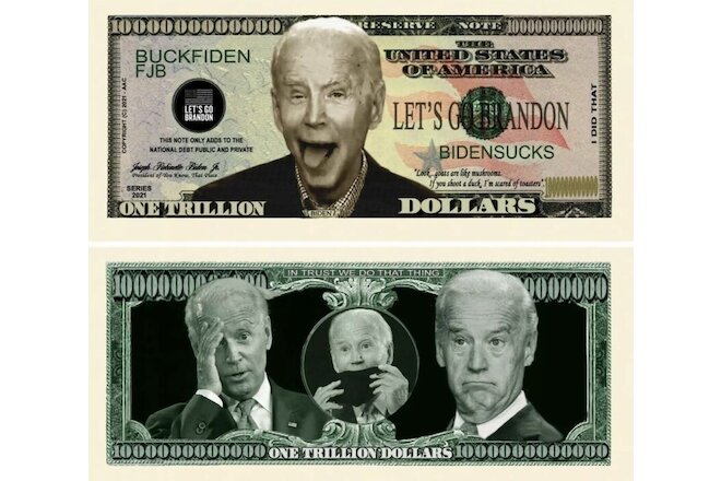 Let's Go Brandon Joe Biden Sucks FJB Pack of 5 Funny Money Novelty Dollars