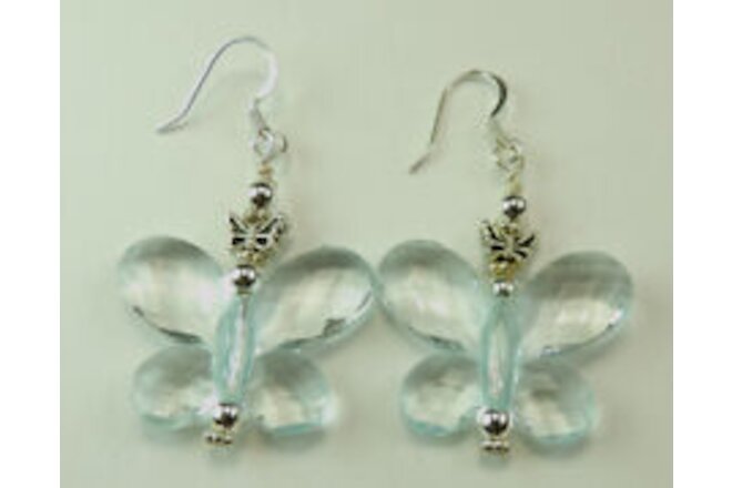 Aqua Acrylic Butterfly Earrings  Handcrafted  Jewelry