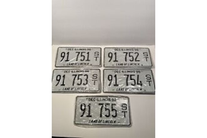 —Lot Of 5— 1998 Illinois License Plates Land Of Lincoln CONSECUTIVE IN WRAPPER!