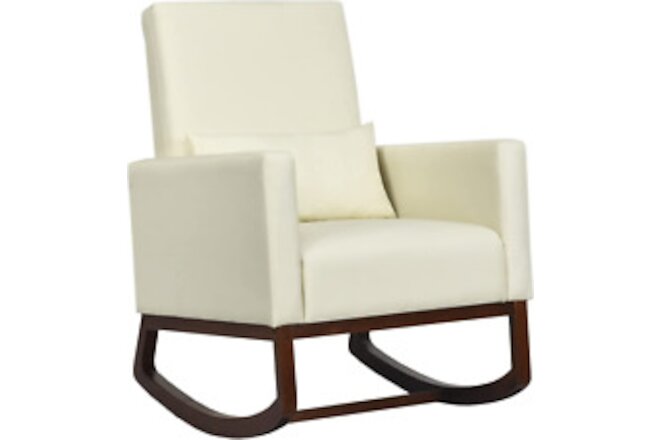 Upholstered Rocking Chair, Modern High Back Armchair, Comfortable Rocker with Fa