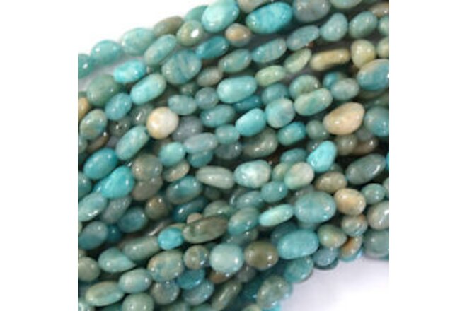 4mm - 6mm natural Russian green amazonite pebble nugget beads 15.5" strand