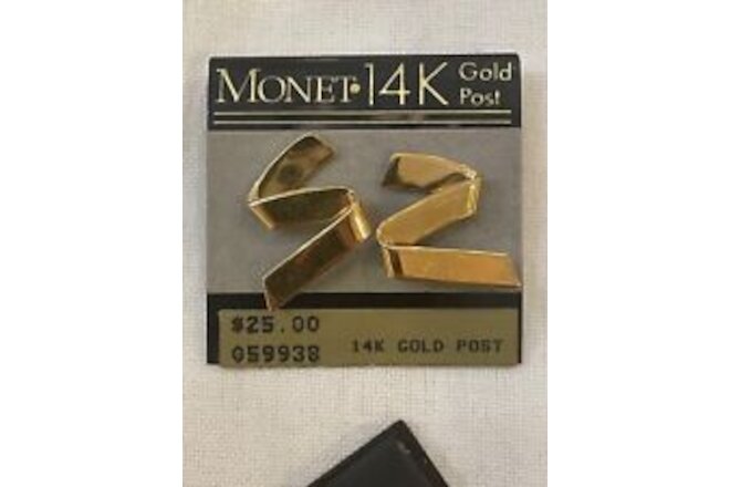 Vintage-1980's new 14k gold post only MONET Gold Tone Zig Zag Earrings Pierced