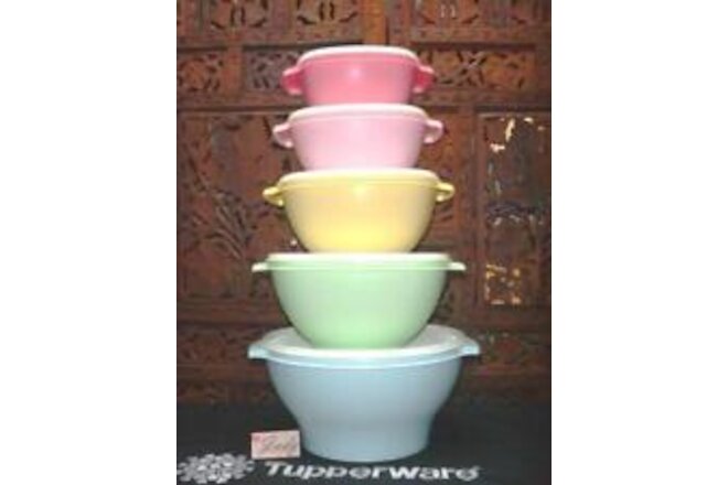 Tupperware 5 ~PASTEL Servalier Bowls Pink, Yellow, Green, Blue ~NEW ~GREAT Gift