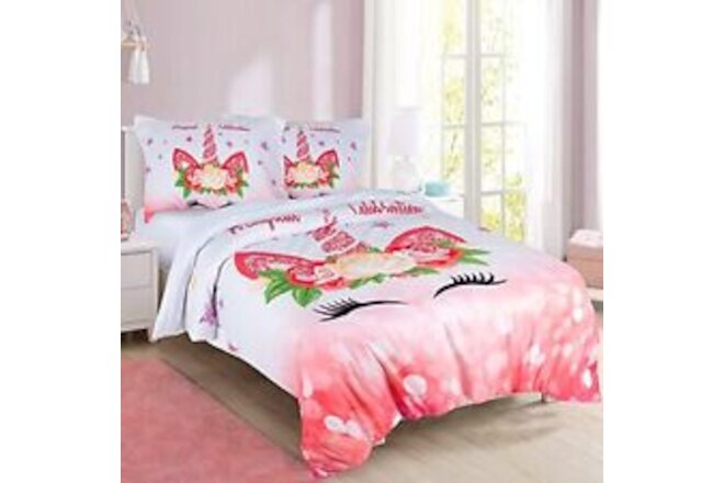 Urbane Linen Unicorn Bedding Set Girls Comforter and 2 Pillowcases