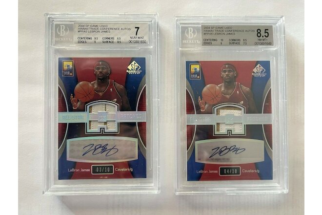 LEBRON JAMES 2004 SP GAME USED PATCH AUTO UD #3 AND #4 OF 10 BGS AUTHENTICATED