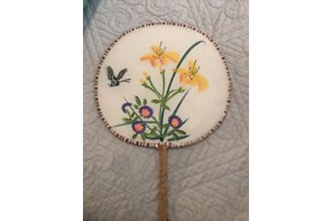 Vintage Chinese Round Hand Fan Handpainted Silk