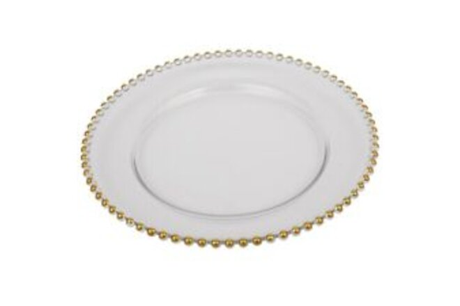 A&B Home 13-inch Glass Charger With Gold Beaded Rim White