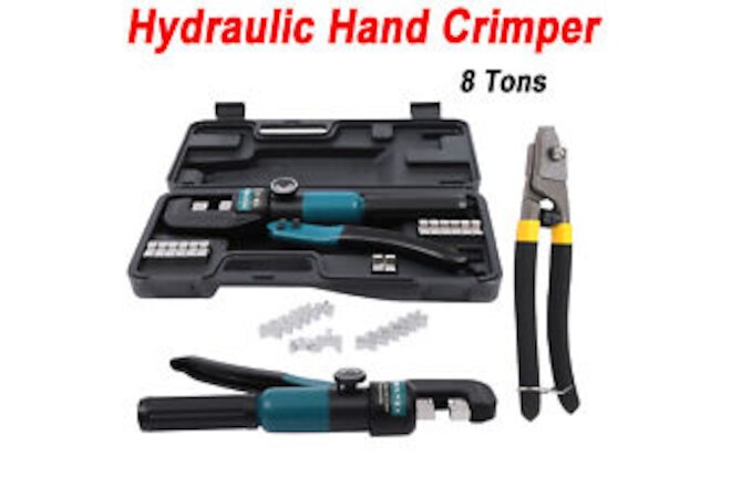 8T Blue Hydraulic Hand Crimper Tools Set Wire Swaging Tools w/Multi-size Dies