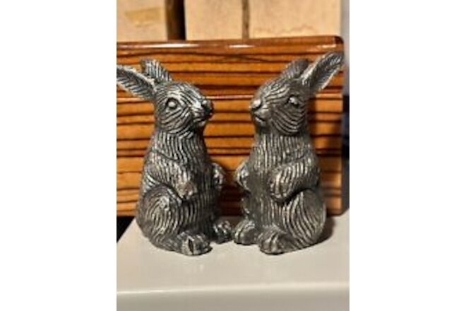 NEW Set of Pewter Silver Pier 1 Easter Bunny Salt / Pepper Shakers