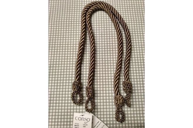 Curtain Tiebacks Drapery Conso Twisted Cord 22 Inches Lot of 2 Bronze Brown New