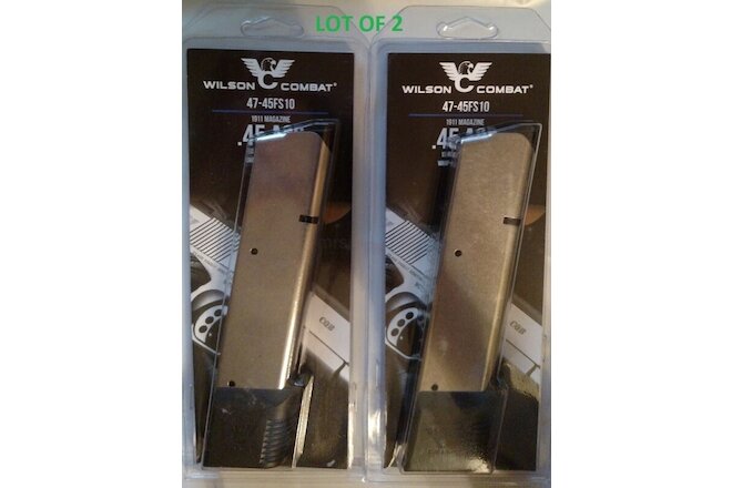 Lot of 2 -Wilson Combat 1911 45acp 10 Round Extended Magazine SS 10rd #47-45FS10