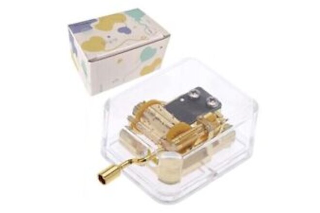 Music Box, Clear Gold Hand Crank Musical Box for Brahms Lullaby