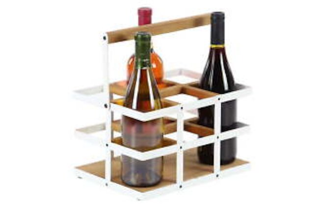 Decmode Modern 6-Bottle Wood And Metal Wine Holder, White Y9