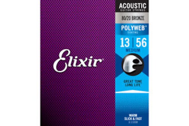 Elixir 11100 POLYWEB Acoustic Guitar Strings Medium 13-56