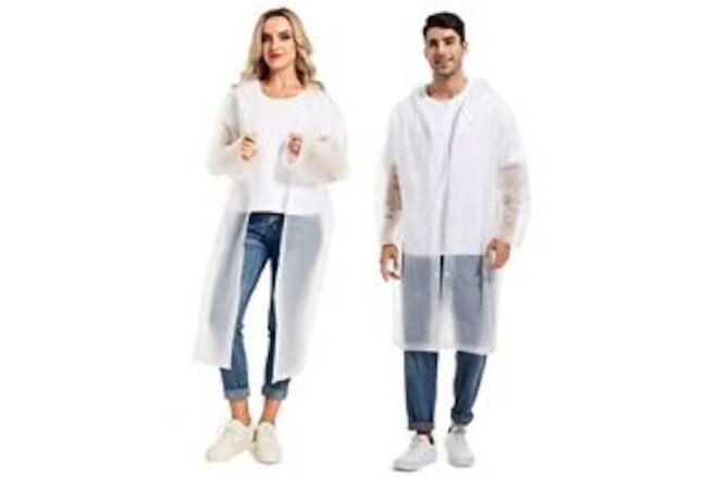 Rain Ponchos for Adults Reusable Raincoats Survival One Size White (2-pack)