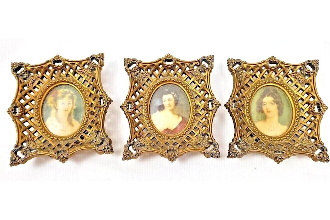 Vintage Set Lot Cameo Creations Bubble Framed Victorian Women Pictures Wall