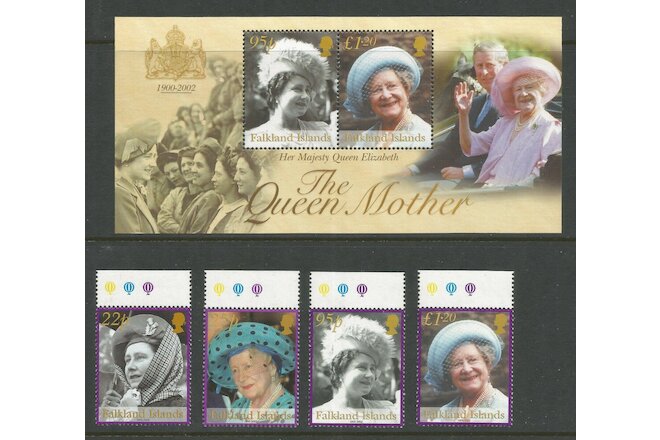 FALKLAND ISLANDS, 2002 THE QUEEN MOTHER (4+MS), S.G 932-MS936, MNH**