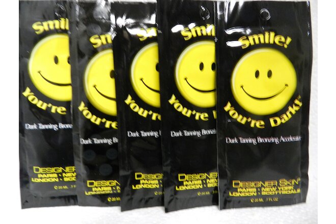 5 PACKETS PACKS SMILE YOUR YOU'RE DARK! TANNING BED LOTION BY DESIGNER SKIN RARE