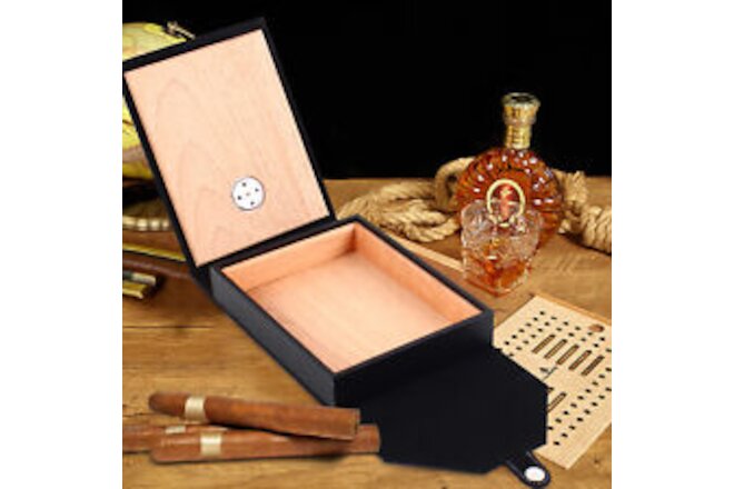 Cigar Humidor Case / Portable Cedar Wood Leather Travel Box 10-15 Count Storage