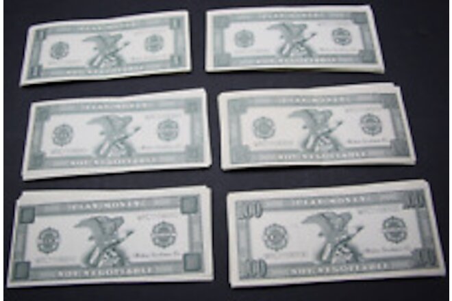 Vintage 1965 Watkins-Strathmore PLAY MONEY 83 Bills from $1-$100 MINT CONDITION!