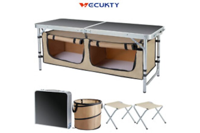 Folding Camping Table Set,  Camping Kitchen Station, Aluminum Portable Folding C