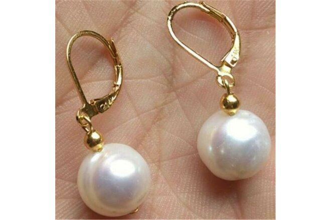 9-10MM SOUTH SEA WHITE PEARL DANGLE EARRING 14K GOLD Earbob Natural Accessories