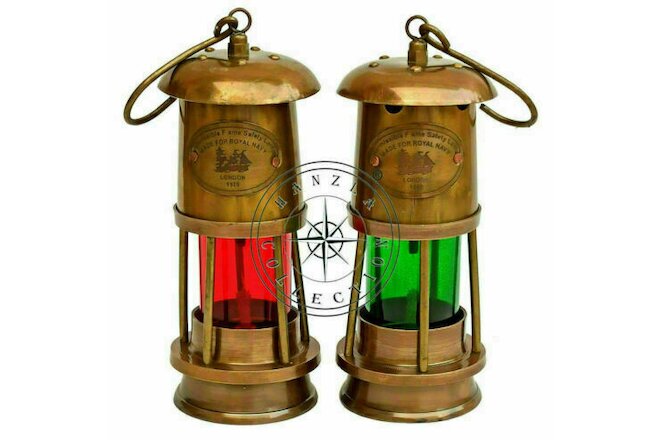 set Of 2 Lantern Antique Brass Lamps Ship Oil Lantern Vintage Miner new handmade