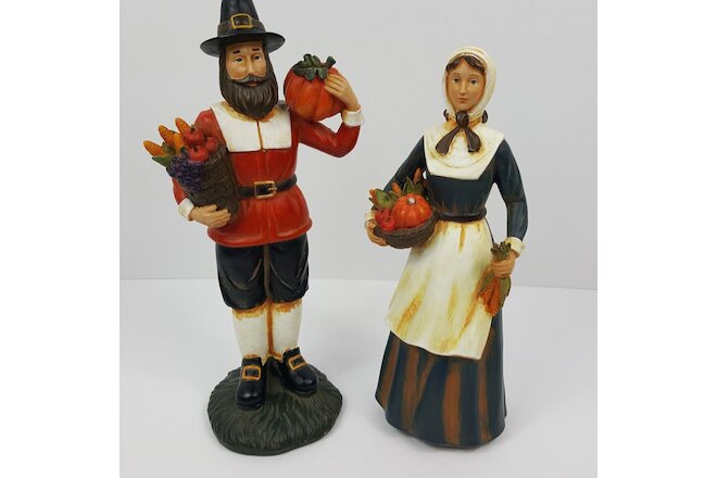 Thanksgiving Figurine Man Woman Fall Pilgrims Lot of 2 Hard Plastic