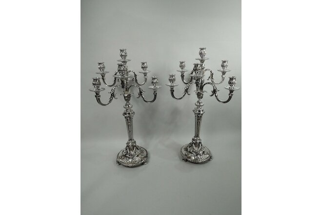 Antique Candelabra 7-Light Belle Epoque Neoclassical Pair French 950 Silver