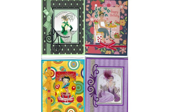 Handmade VINTAGE BIRTHDAY CARDS #BV79--Lot of 4