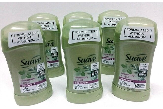 6x Suave Deodorant 24 Hr Odor Protection Rosemary & Mint Aluminum Free 1.2 oz Ea