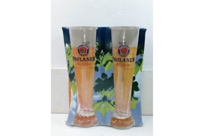2 Paulaner Munchen WeiBbier Beer Glasses German Beer 10" .5L Swirl Base NEW