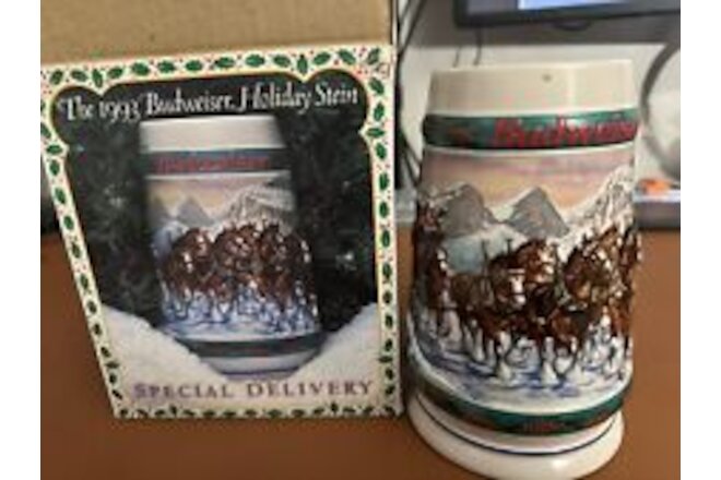 1993 Budweiser Holiday Stein "Special Delivery" by Nora Koerber NIB NO COA
