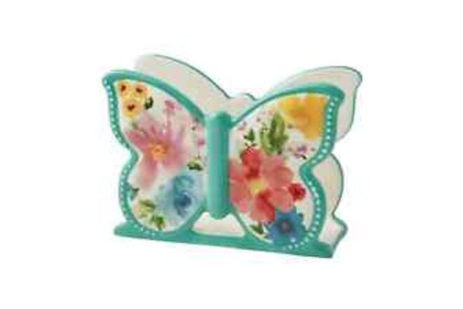Pioneer Woman Breezy Blossom Butterfly Napkin Holder Ceramic Floral Decal Teal