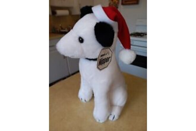 Vintage Nipper Dakin 1980 RCA Christmas White Puppy Dog Plush Santa Hat Stuffed