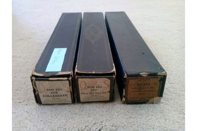 Lot of 3 Antique Player Piano Rolls W/Metal Ends In Boxes
