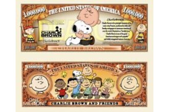 Charlie Brown Peanuts Collectible Pack of 100 Novelty 1 Million Dollar Bills