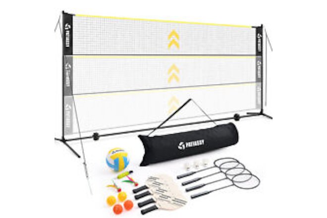 5.1-7.4' Portable Pickleball Volleyball Badminton Set with Poles 17ft Sports Net