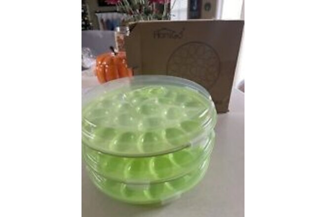 3PCS Deviled Egg Platter and Carrier With Lid 66Egg Slots for Party Home Kitchen