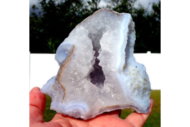 Baby BLUE Chalcedony AGATE with SPARKLING Clear Quartz Crystal Points For Sale