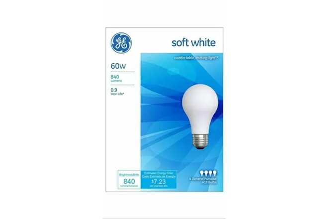 8 Pack GE 60 Watt Soft White Incandescent Light Bulbs A19 -41028-