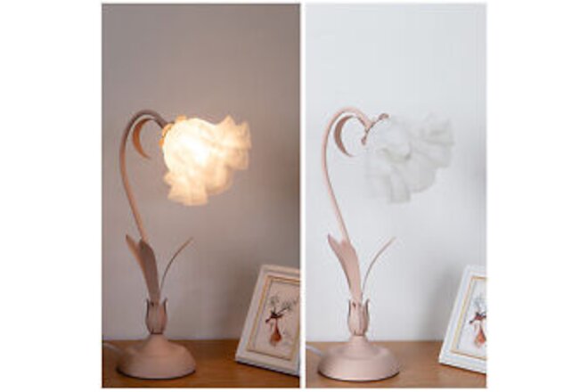 Bedside Lamp Table LED Light Lily Flower Shaped Bedroom Lighting Decor Pink