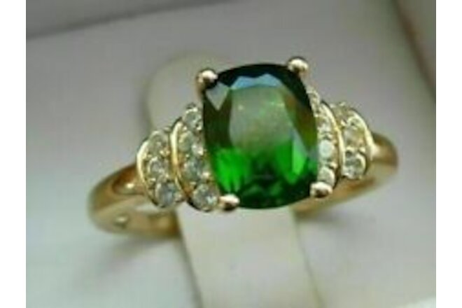 14K Yellow Gold Plated 2.50Ct Cushion Lab-Created Green Emerald Anniversary Ring