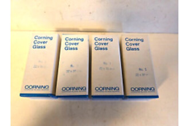 Vintage 4 boxes Corning Microscope Cover Glass Slides 22 x 30 mm