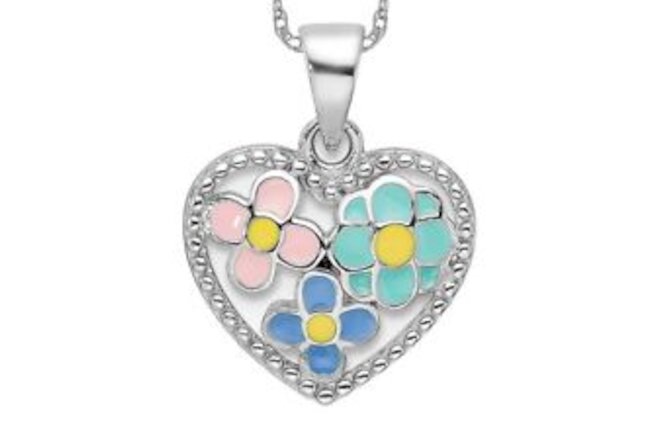 925 Sterling Silver Beaded Multi Color Flower Heart Necklace Charm Pendant