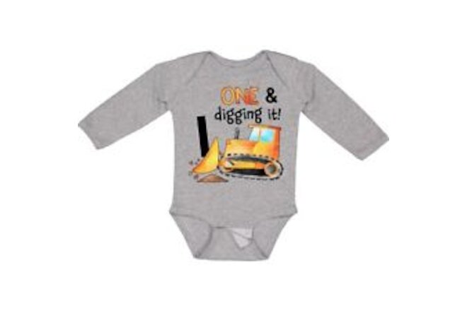 Inktastic One And Digging It Bulldozer 1st Birthday Long Sleeve Creeper First