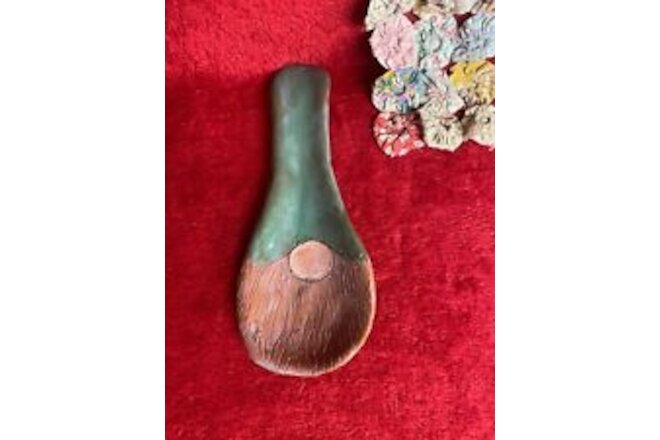Handmade Pottery Gnome Spoon Rest Cute Character with Green Hat